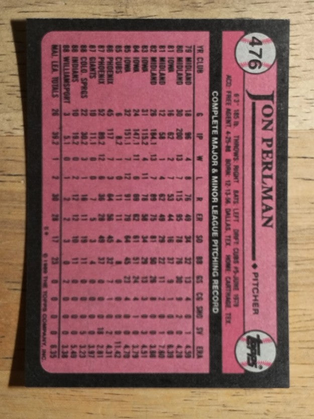 1989 Topps #476 Jon Perlman