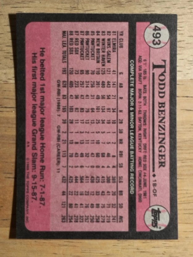 1989 Topps #493 Todd Benzinger