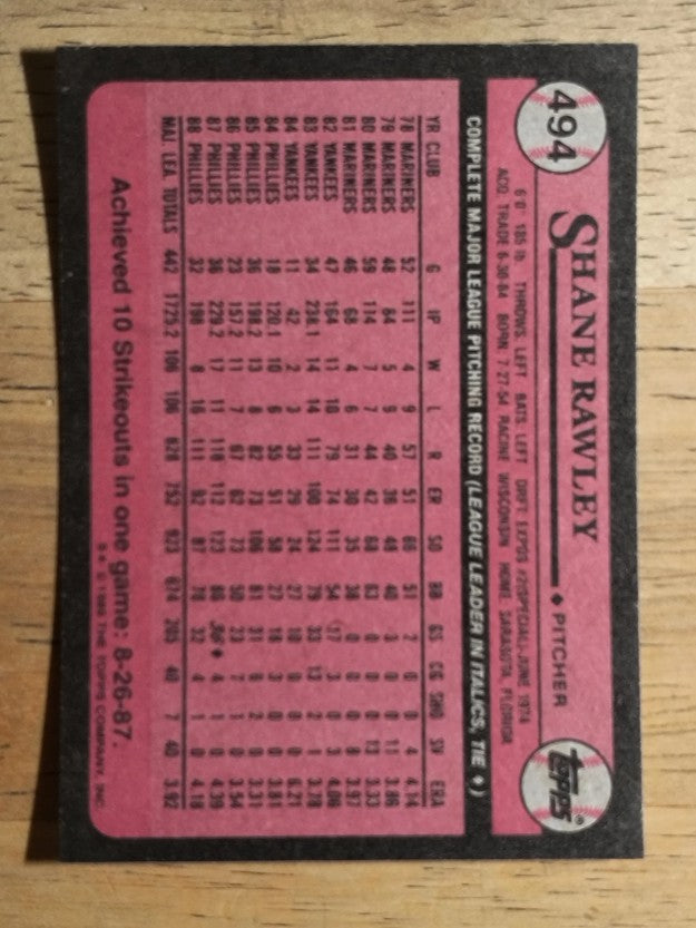 1989 Topps #494 Shane Rawley
