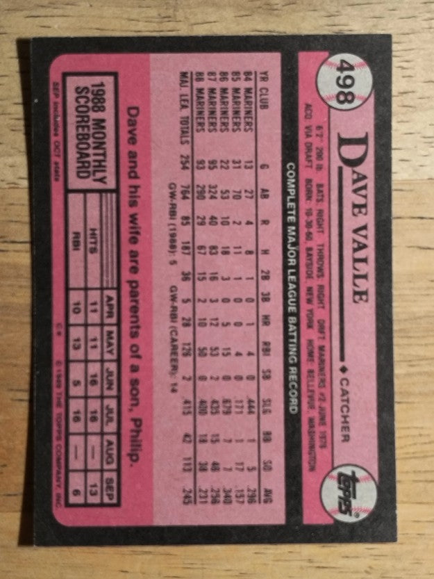 1989 Topps #498 Dave Valle