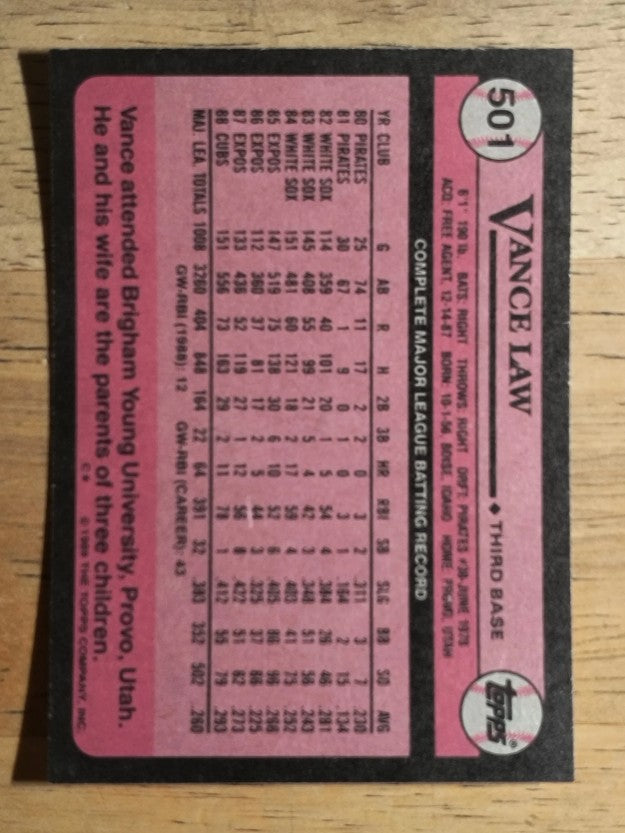 1989 Topps #501 Vance Law