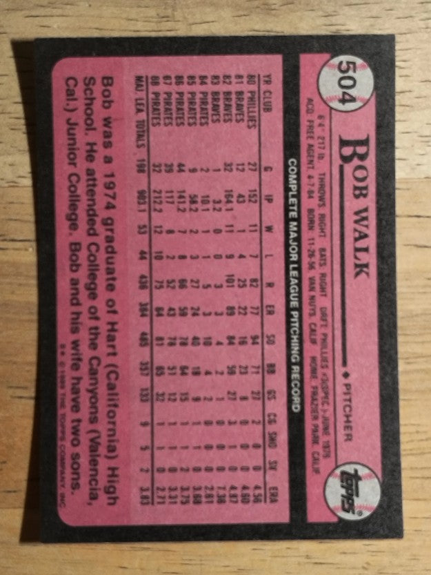 1989 Topps #504 Bob Walk