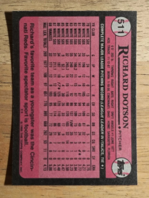 1989 Topps #511 Richard Dotson