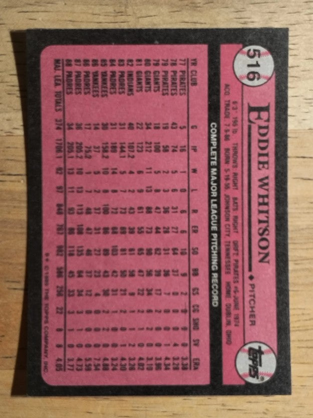 1989 Topps #516 Eddie Whitson