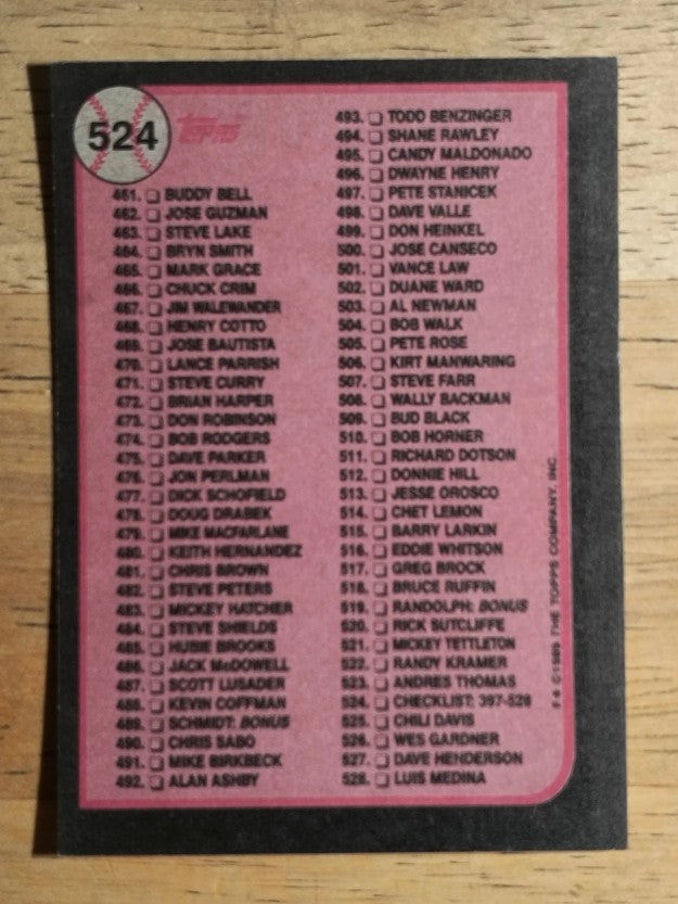 1989 Topps #524 Checklist 397-528