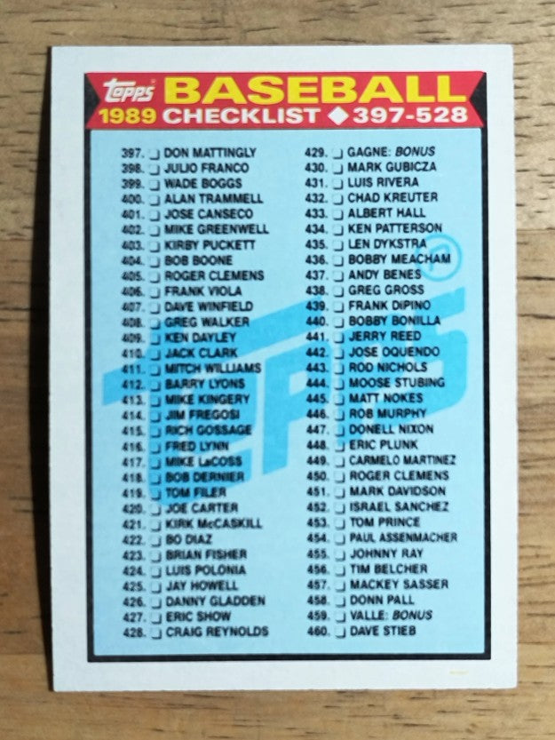1989 Topps #524 Checklist 397-528