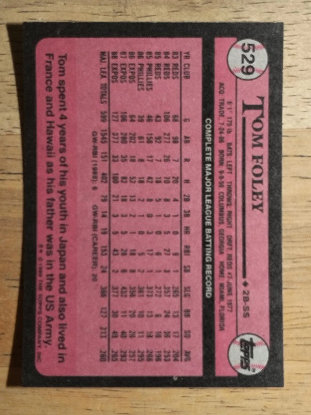 1989 Topps #529 Tom Foley