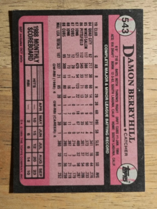 1989 Topps #543 Damon Berryhill