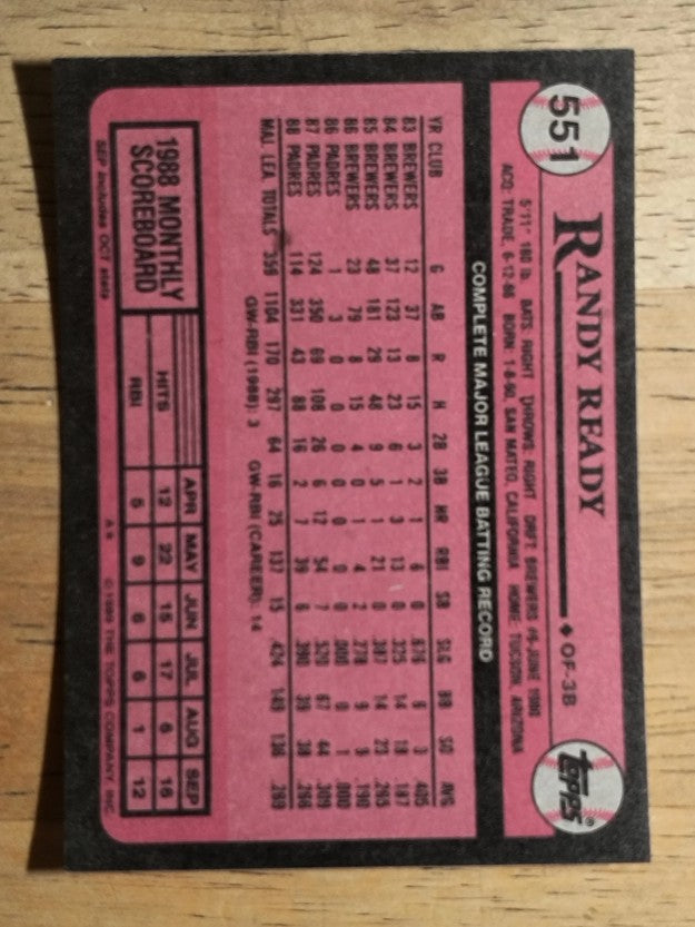 1989 Topps #551 Randy Ready