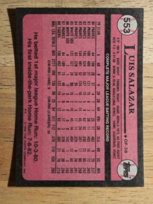 1989 Topps #553 Luis Salazar