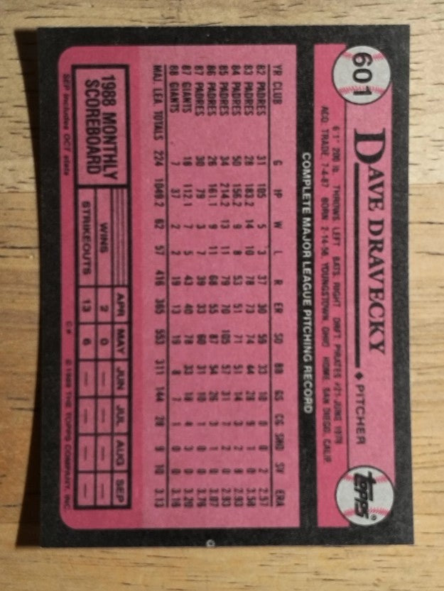1989 Topps #601 Dave Dravecky