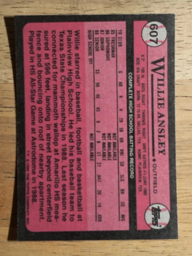 1989 Topps #607 Willie Ansley FDP RC