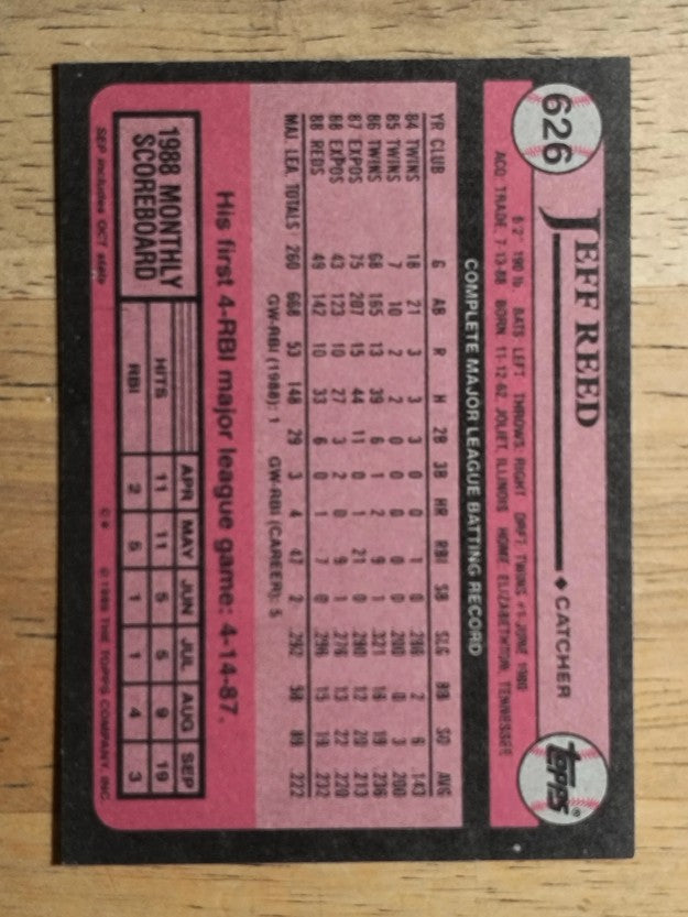 1989 Topps #626 Jeff Reed