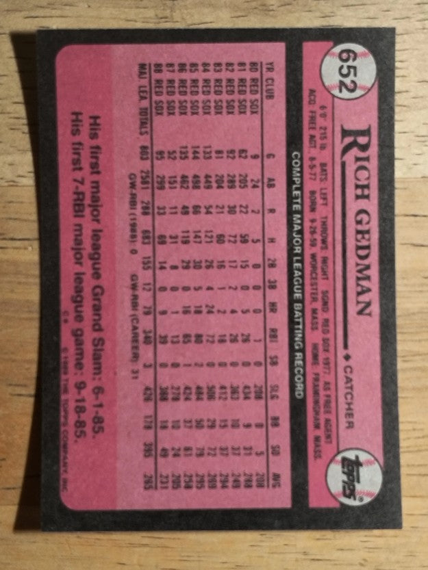 1989 Topps #652 Rich Gedman