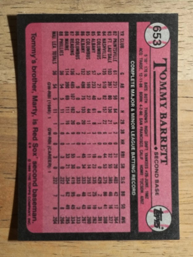1989 Topps #653 Tommy Barrett