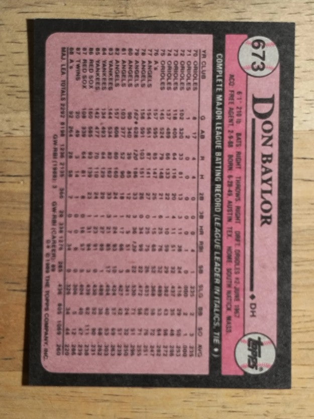 1989 Topps #673 Don Baylor