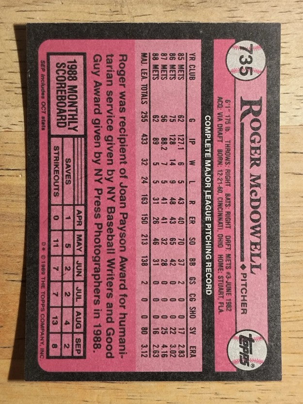 1989 Topps #735 Roger McDowell