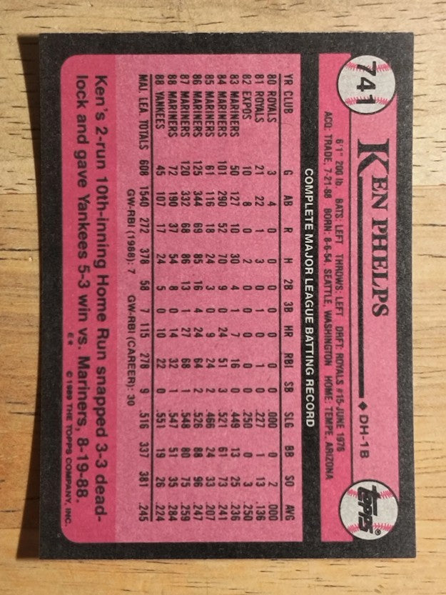 1989 Topps #741 Ken Phelps