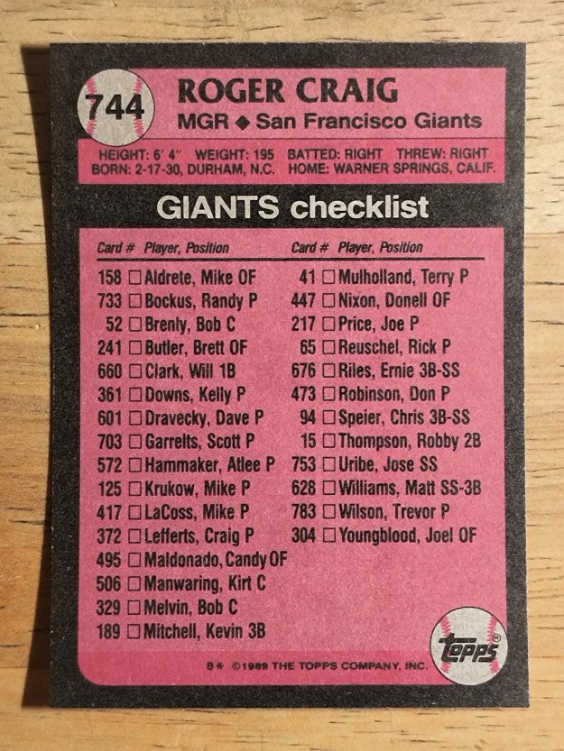 1989 Topps #744 Roger Craig MG
