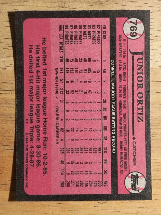 1989 Topps #769 Junior Ortiz