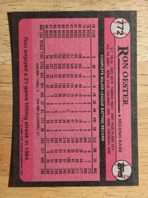 1989 Topps #772 Ron Oester