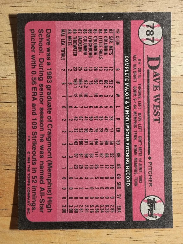 1989 Topps #787 Dave West RC