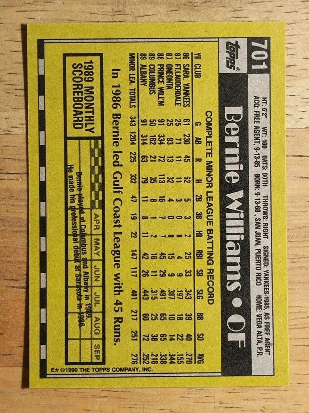 1990 Topps #701 Bernie Williams RC