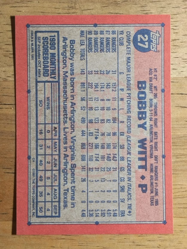 1991 Topps #27 Bobby Witt