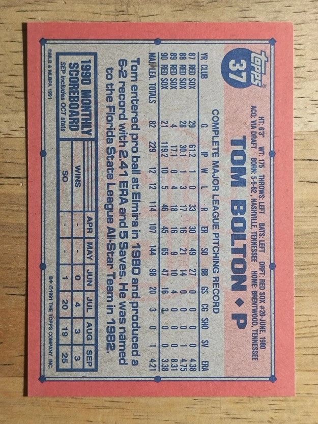 1991 Topps #37 Tom Bolton