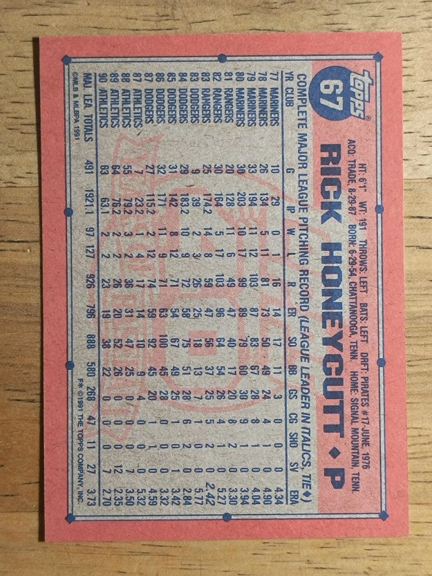 1991 Topps #67 Rick Honeycutt