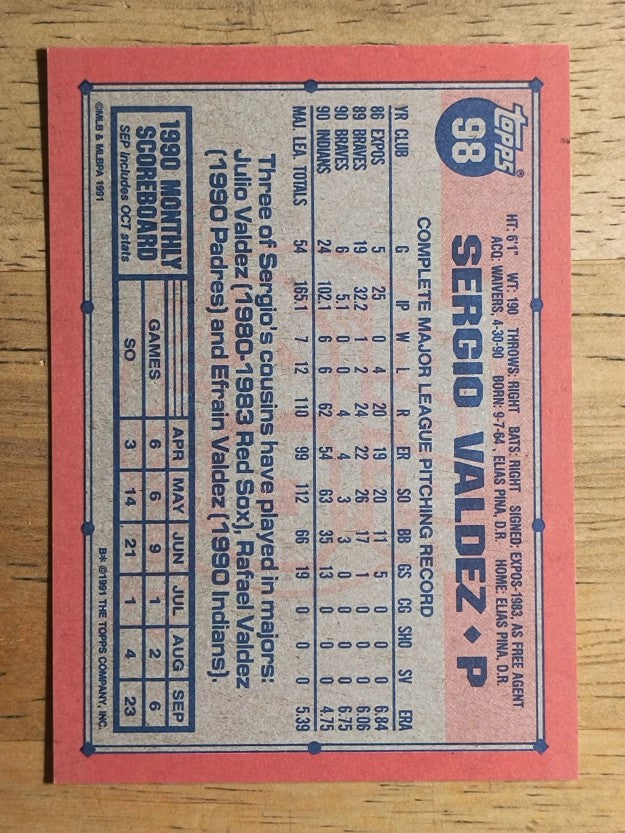 1991 Topps #98 Sergio Valdez