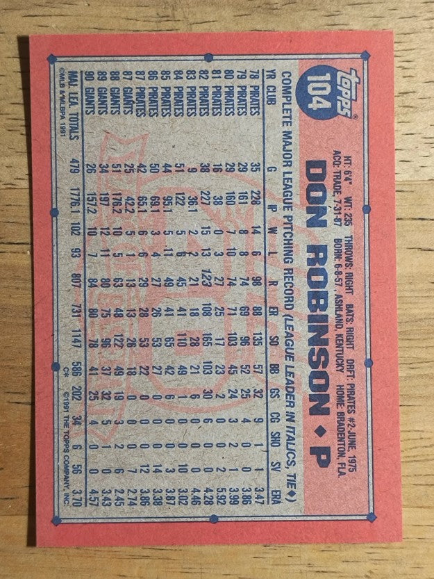 1991 Topps #104 Don Robinson