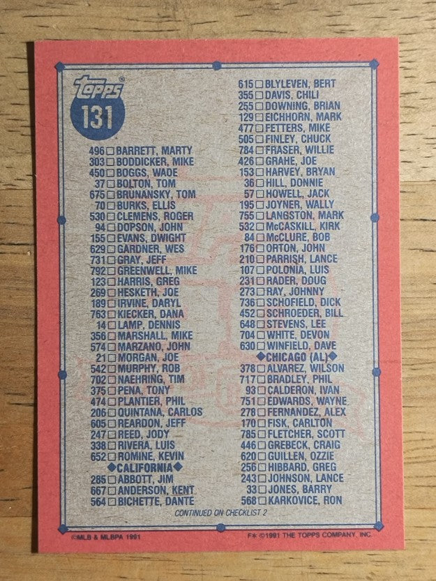 1991 Topps #131B Checklist 1 COR/717 Phil Bradley
