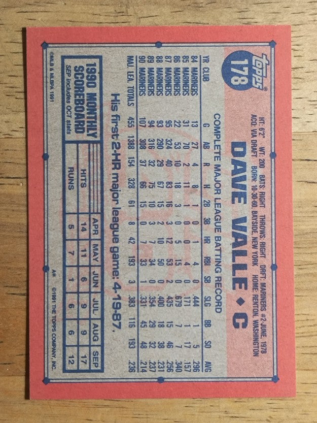 1991 Topps #178 Dave Valle