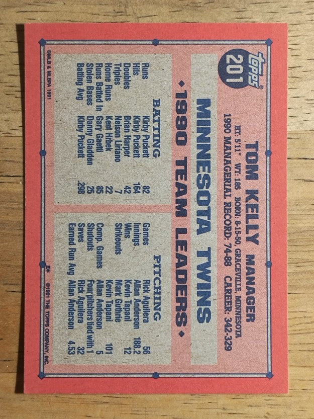 1991 Topps #201 Tom Kelly MG