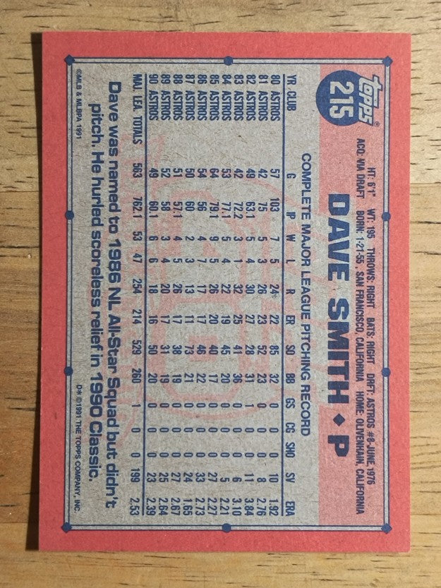 1991 Topps #215 Dave Smith