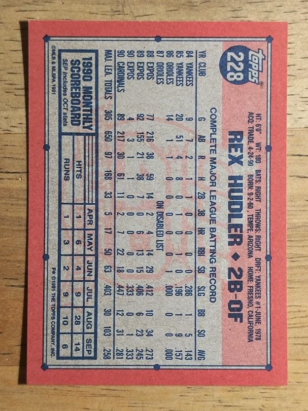 1991 Topps #228 Rex Hudler