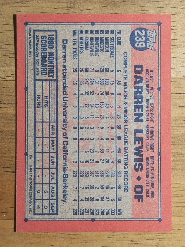 1991 Topps #239 Darren Lewis