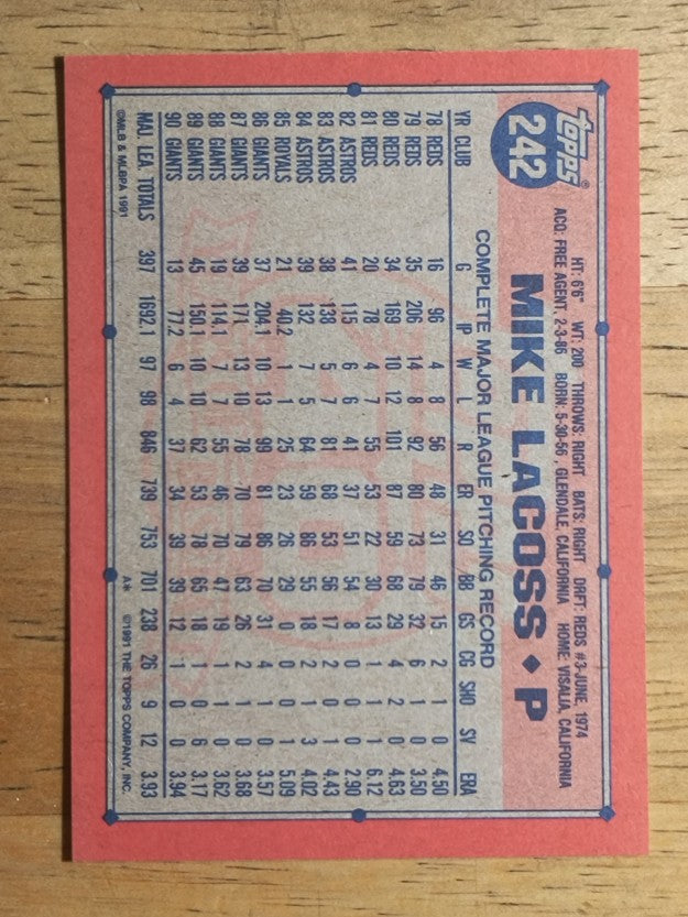 1991 Topps #242 Mike LaCoss