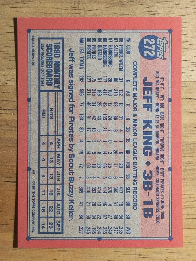 1991 Topps #272 Jeff King