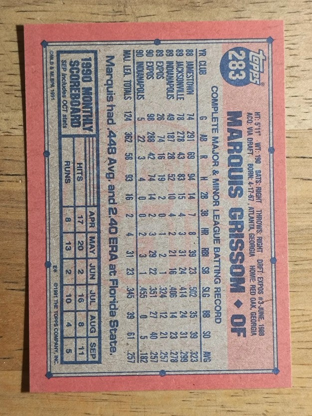 1991 Topps #283 Marquis Grissom
