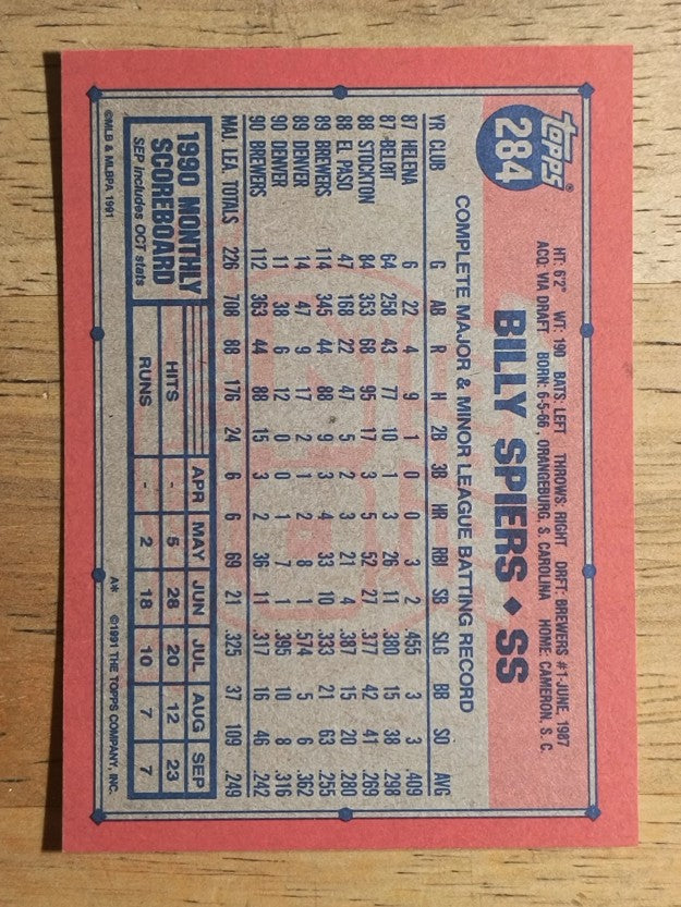1991 Topps #284 Billy Spiers