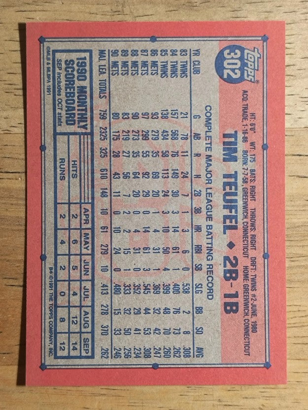 1991 Topps #302 Tim Teufel