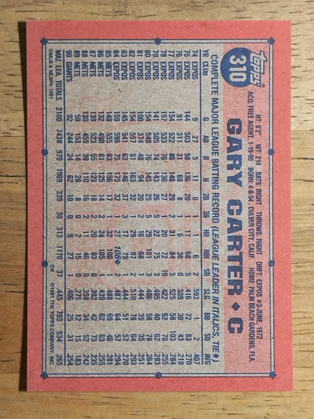 1991 Topps #310 Gary Carter