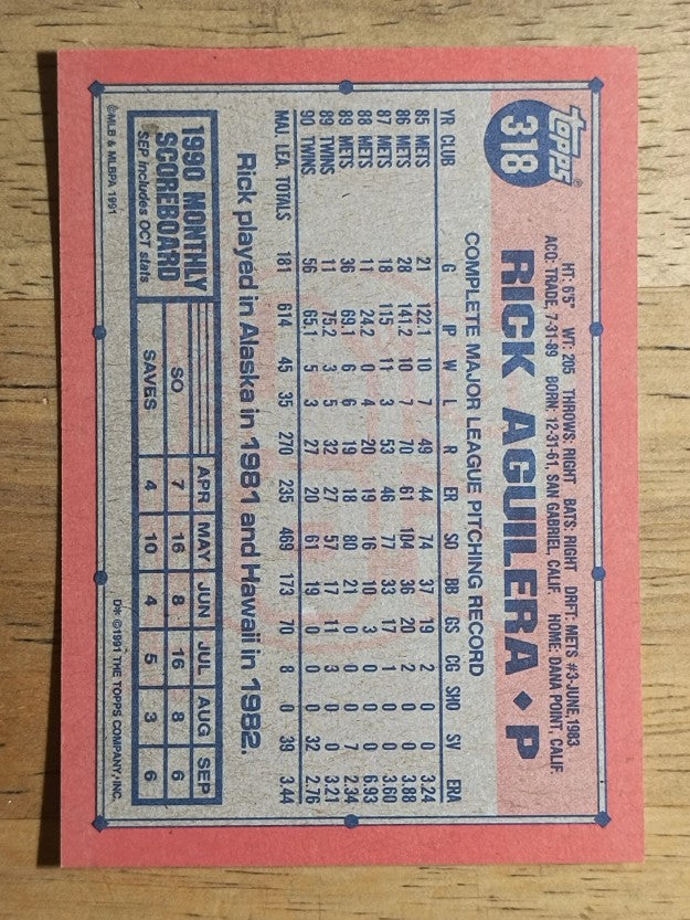 1991 Topps #318 Rick Aguilera