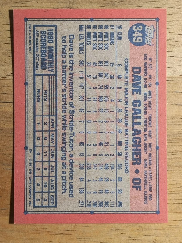 1991 Topps #349 Dave Gallagher