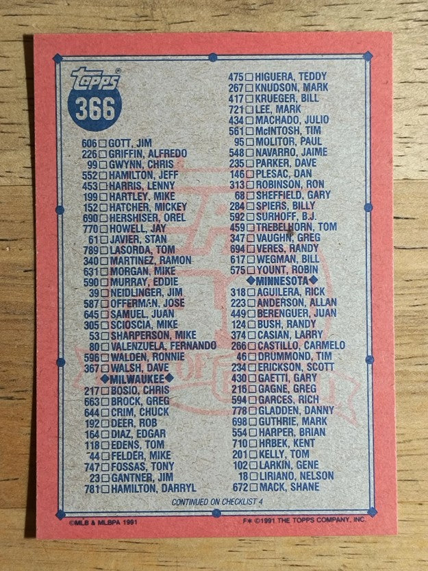 1991 Topps #366B Checklist 3 COR/119 Carl Nichols