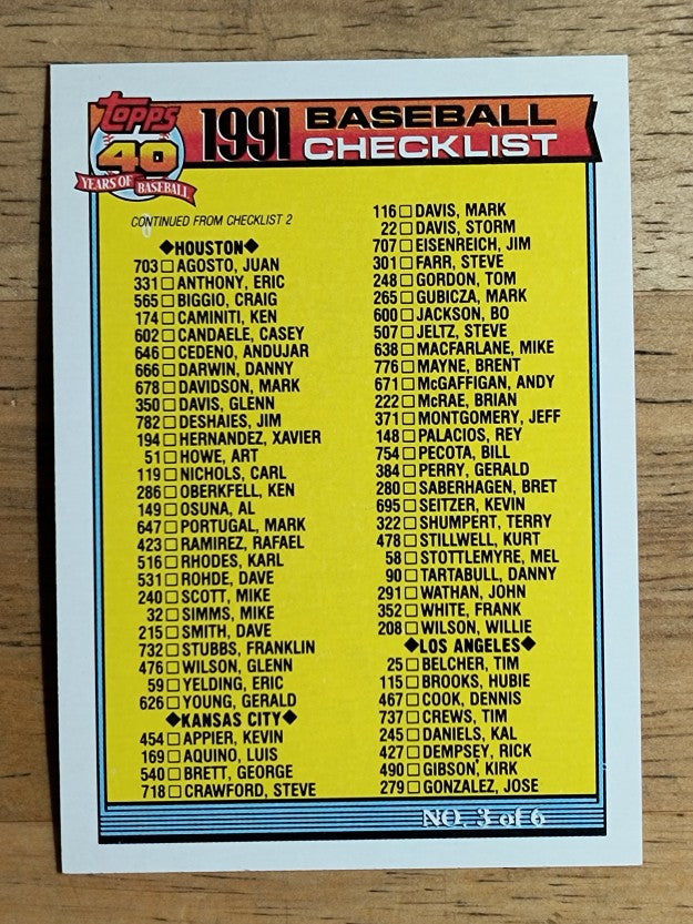 1991 Topps #366B Checklist 3 COR/119 Carl Nichols