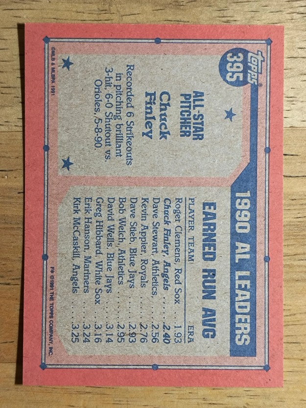 1991 Topps #395 Chuck Finley AS