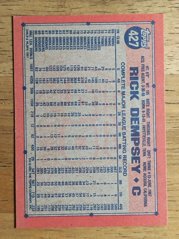 1991 Topps #427 Rick Dempsey